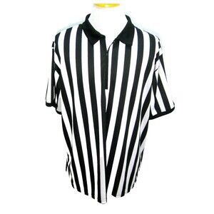 REFEREE Shirt Mens Size 2XL Black White Striped 1/4 Zip Basketball Football Top